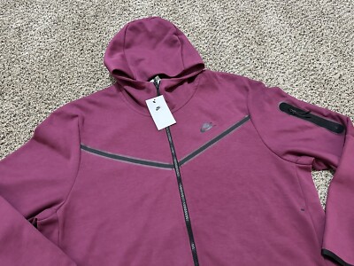 NIKE SPORTSWEAR TECH FLEECE FULL-ZIP HOODIE ROSEWOOD BLACK CU4489