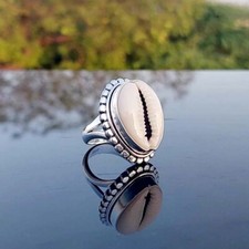 925 Sterling Silver Cowrie Shell Ring Bohemian Handmade Gift For Her Wedding  