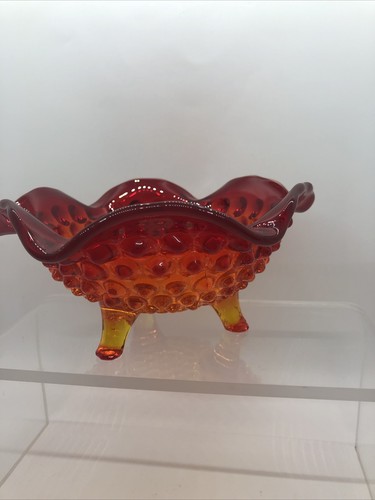 Vintage Fenton Amberina Hobnail 3 Footed Bowl 6” Ruffled - Picture 6 of 19