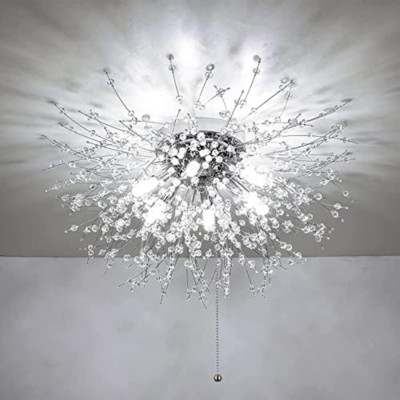Modern Crystal Flush Mount Ceiling Light with Pull Chain Switch
