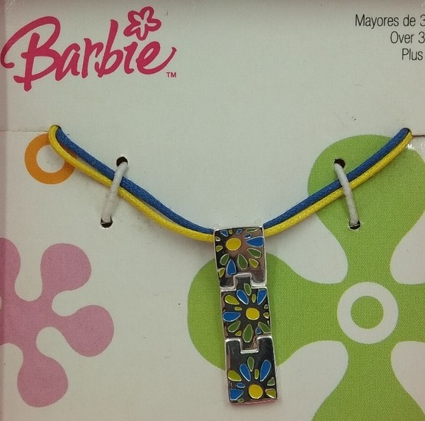 Collar para niñas Barbie en plata de ley. Cordón azul y amarillo.