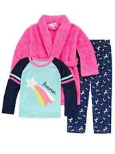 Girls 3pc Plush Pink Blue Unicorn Rainbow Dreamer Pajamas Robe Set