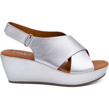 Ladies Open Toe Slingback Hook And Loop Mid Heel Wedge Casual Summer Sandals