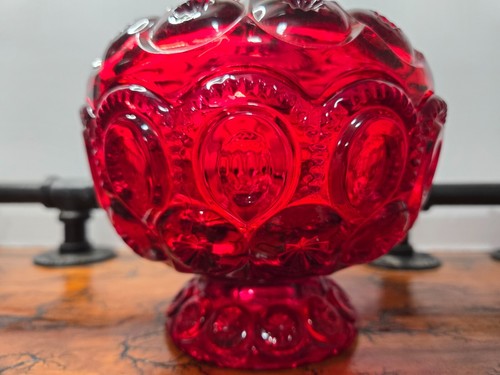 LE Smith Red Glass Moon & Stars Pedestal Compote Cover Candy Dish Glow 7.5" ASIS - Picture 2 of 10