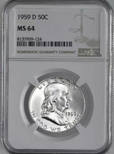 1959-D  50C FRANKLIN SILVER HALF DOLLAR DENVER MINT NGC MS64 #8137959-124