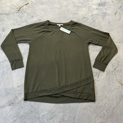 Threads 4 Thought Sweatshirt Womens Sz Large Green Tunic Pullover Feather Fleece