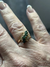 14k Yellow Gold Emerald And Diamond Ring. Size 7