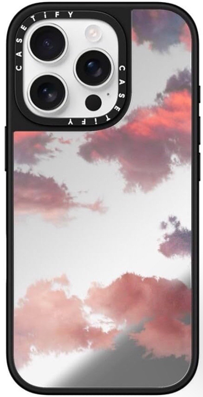 CASETiFY Mirror iPhone 16 Pro Case Reflective Clouds Silver Black Design