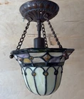 Vintage Tiffany Style Ceiling Light Shade Slag Stained Glass Metal 8"