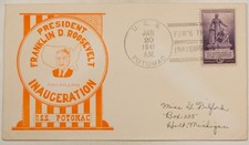 JANUARY 20, 1941 FRANKLIN ROOSEVELT INAUGURAL FIRST DAY COVER USS POTOMAC CANCEL
