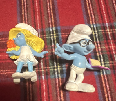 The Smurfs Smurfette & Brainy Smurf PVC Figurines Lot of 2 Cartoon TV