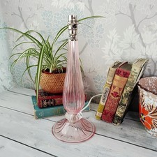 Laura Ashley Blush Pink Glass Table Bedside Lamp Base Fluted Ribbed Spindle 