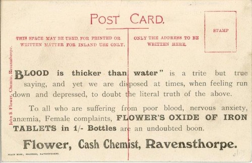 PRINTED ADVERTISING POSTCARD OF NORTH ROAD CHAPEL, RAVENSTHORPE, WEST YORKSHIRE - Picture 2 of 2