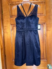 NEW Womens Juniors Guess Fit Flare A Line Navy Blue Dress Size 4 Lace Sleeveless