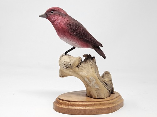 Hand Painted Wooden Bird - Carved Purple Finch Signed Vintage Artwork Adcock