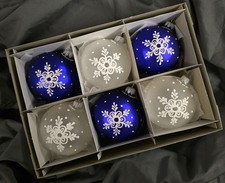 Hand Painted Glass Baubles 6 in pack Christmas Tree Decorations 80 mm 8cm
