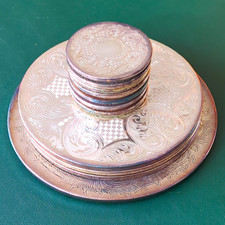 7pc Round Silver Metal Coaster Set, Engraved Floral, Felt Non-Slip 3in