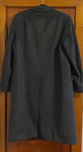 Vintage 70s Gray Wool Cashmere Over Coat Made In Yugoslavia Long Trench 48 Long image 2