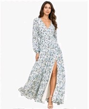 NWT Yumi Kim Melissa Maxi Dress Bluebell Bouquet Floral Blue Side Slit Boho S