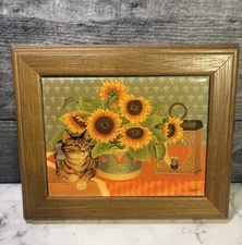 VINTAGE PRIMITIVE STYLE GEORGINAS COUNTRY CREATIONS CAT SUNFLOWERS WALL DECOR