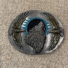 Siskiyou Pewter Vintage 1995 WOLF EAGLE Belt Buckle MADE U.S.A.