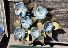 Large 19”x19” MCM Baby Blue Dogwood Metal Floral Wall Art Sculpture 3-D Decor