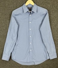 Michael Men's Dress Shirt Medium Light Blue Tailored Fit Long Sleeve Button-Up