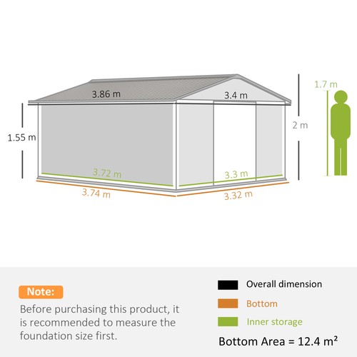Outsunny 13 x 11ft Garden Shed Storage w/ Foundation Kit, Vent, Light Brown - Picture 3 of 11