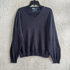 Polo Ralph Lauren Mens Sweater Solid Blue Green Pony XL Cotton V Neck Pullover