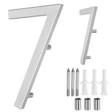 Plaque adresse flottante en aluminium pour extérieur, numéro 7 argenté, 5"
