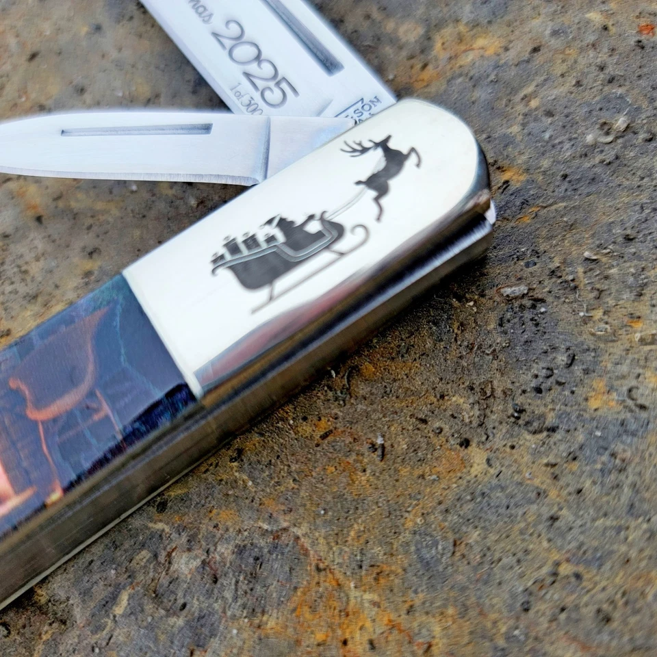 CUCHILLO BARLOW BEAR & SON CUBIERTOS EE. UU. NAVIDAD UV ESTAMPADO HUESO NATURAL 2 HOJAS Foto 4 de 4