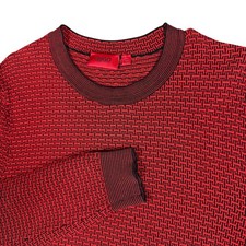 HUGO Hugo Boss Men's Crewneck Sweater XL Red Black Jacquard Logo Knit Tunisia