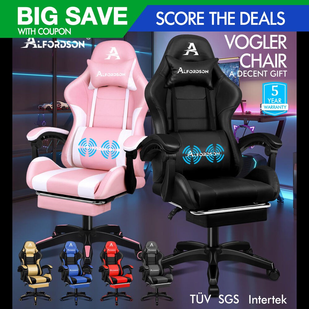 ALFORDSON Gaming Office Chair Massage Pillow Racing Footrest Seat