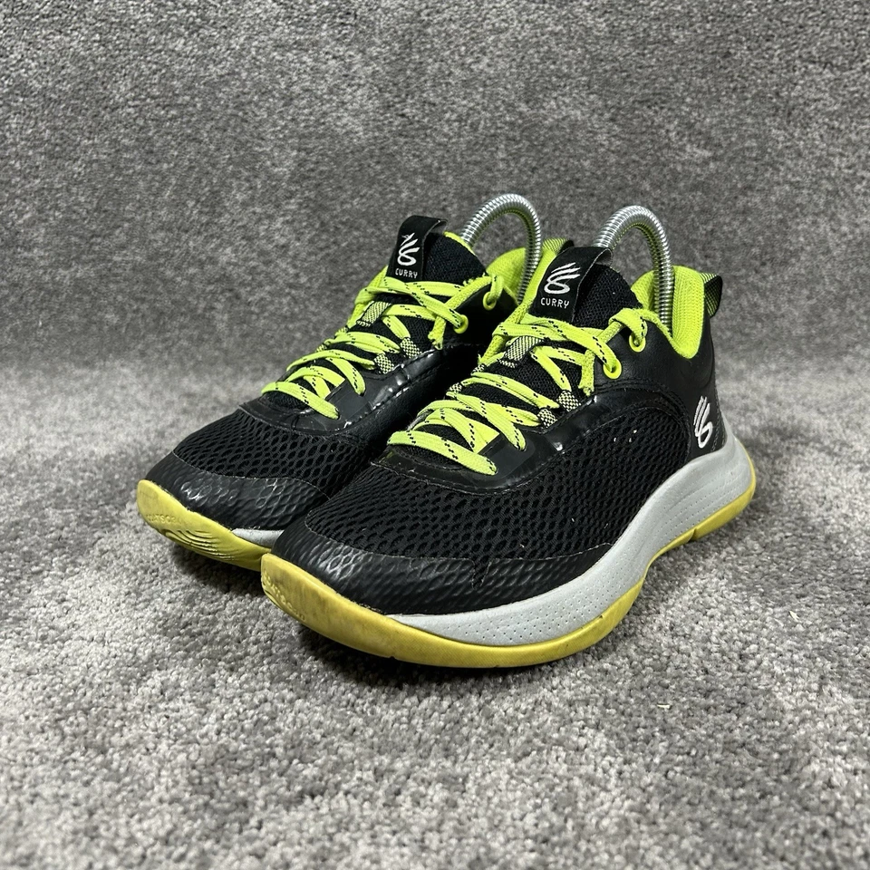 Under Armour Curry GS 3Z6 Youth Size 4Y Black Lime Green Basketball Shoes Used - Image 4 of 4