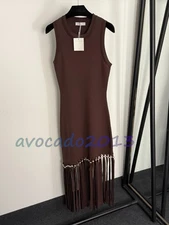 Sandro Women Golden Bead Tassel Hem Wrapped Knitted Sleeveless Dress NEW