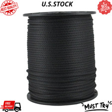 NEW 3/16" Black Polyester Solid Braid Dacron Utility Rope 500 ft UV Resistant