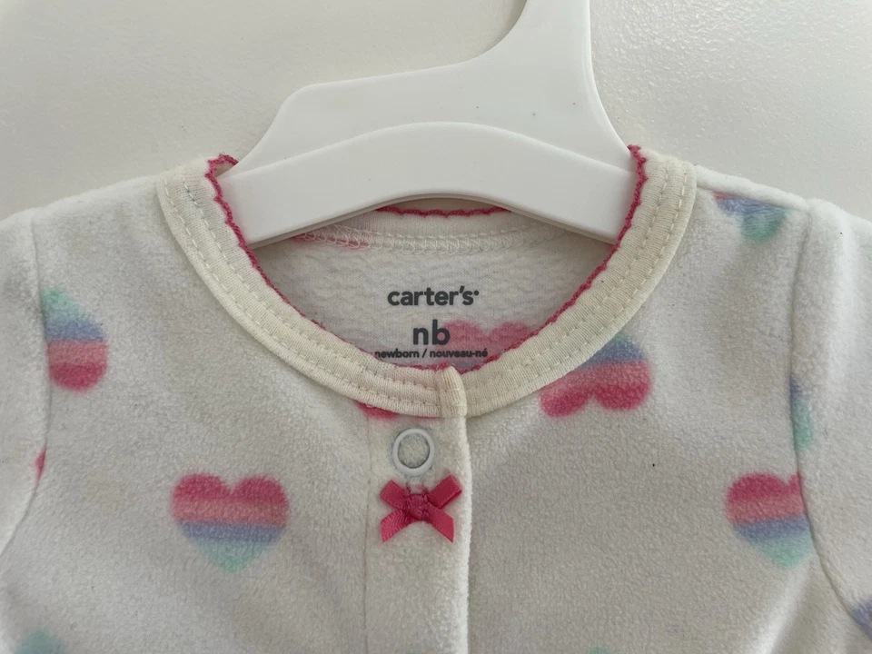 Carter's Bebé Niñas Arco Iris Corazón Suave Acogedor Vellón A Presión Dormir y Jugar Blanco Nuevo en Caja Foto 3 de 4