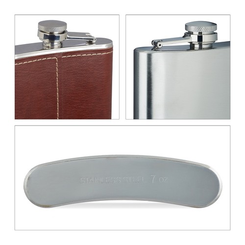 Flachmann Taschenflasche Edelstahl Kunstleder Flasche leicht silber 5 Stück - Bild 5 von 7
