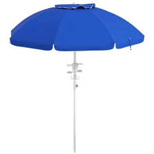 5.7ft Beach Umbrella for Travel with Tilt Adjustable Height 2 Cup Holders Hooks