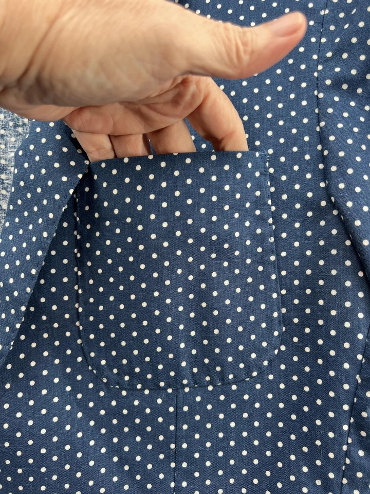 Peter Millar Blazer Mens Large Blue White Polka Dot Linen Cotton Sport Coat - Image 3 of 4
