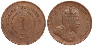 Straits Settlements 1 Cent 1908 Edward VII