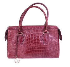 L. Credi Damen Tasche Bowling Bag Leder Krokolook Bordeaux Henkeltasche B467