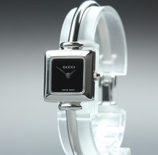[N MINT]  Vintage Gucci 1900L 20mm Black Dial Silver Bangle Quartz Women's Watch