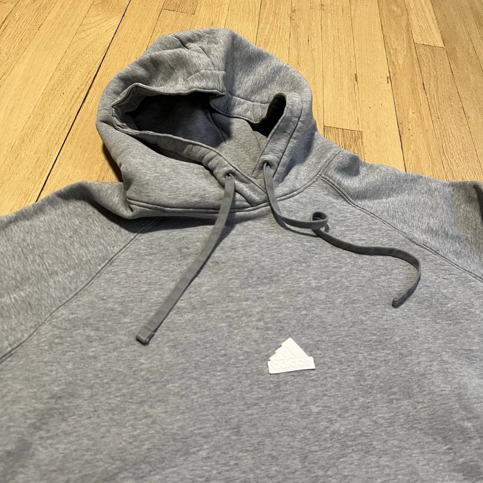 Adidas Sweater Mens 4X Heather Gray Oversized Sweatshirt Logo Hoodie Pullover - Image 2 of 4