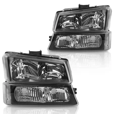 Fit For Chevy Silverado Avalanche 1500-3500 2003-2006 Headlight Lamp Black