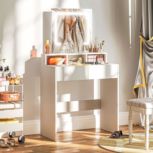 HOMCOM Dressing Table with Mirror, LED Lights, Drawers, for Bedroom, White - Picture 10 of 11