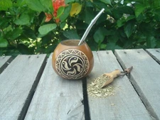 Argentina Mate Gourd Hand Made Natural Tea Cup Straw Spoon BONUS Yerba Mate 004