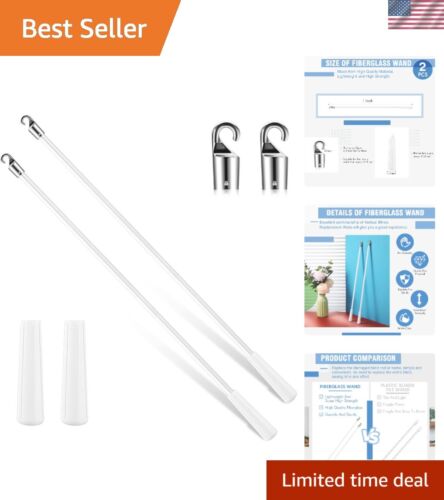 2 White Fiberglass Blind Wands - Versatile Replacement Sticks for Easy Control