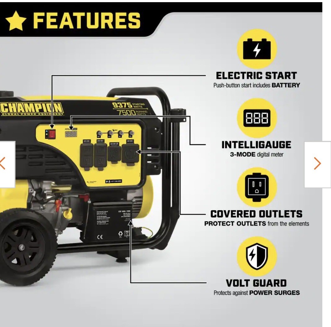  100813 9375/7500-Watt Portable with Generator 7500-Watt + Gas + Electric Start