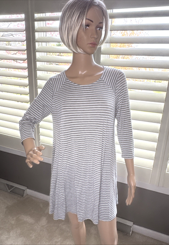 ALTAR’D STATE Gray White Striped Dress LG Stretchy Long Sleeve Round Neck Knit - Picture 4 of 8
